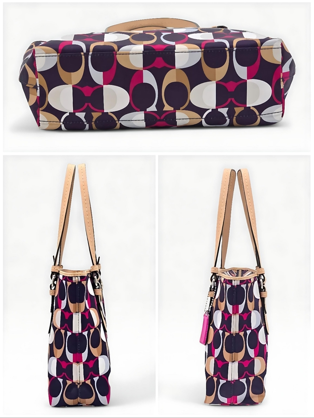 Coach Payton Multicolor Signature C Print Satin Leather Tote Bag Pink Lining EUC - Picture 12 of 17